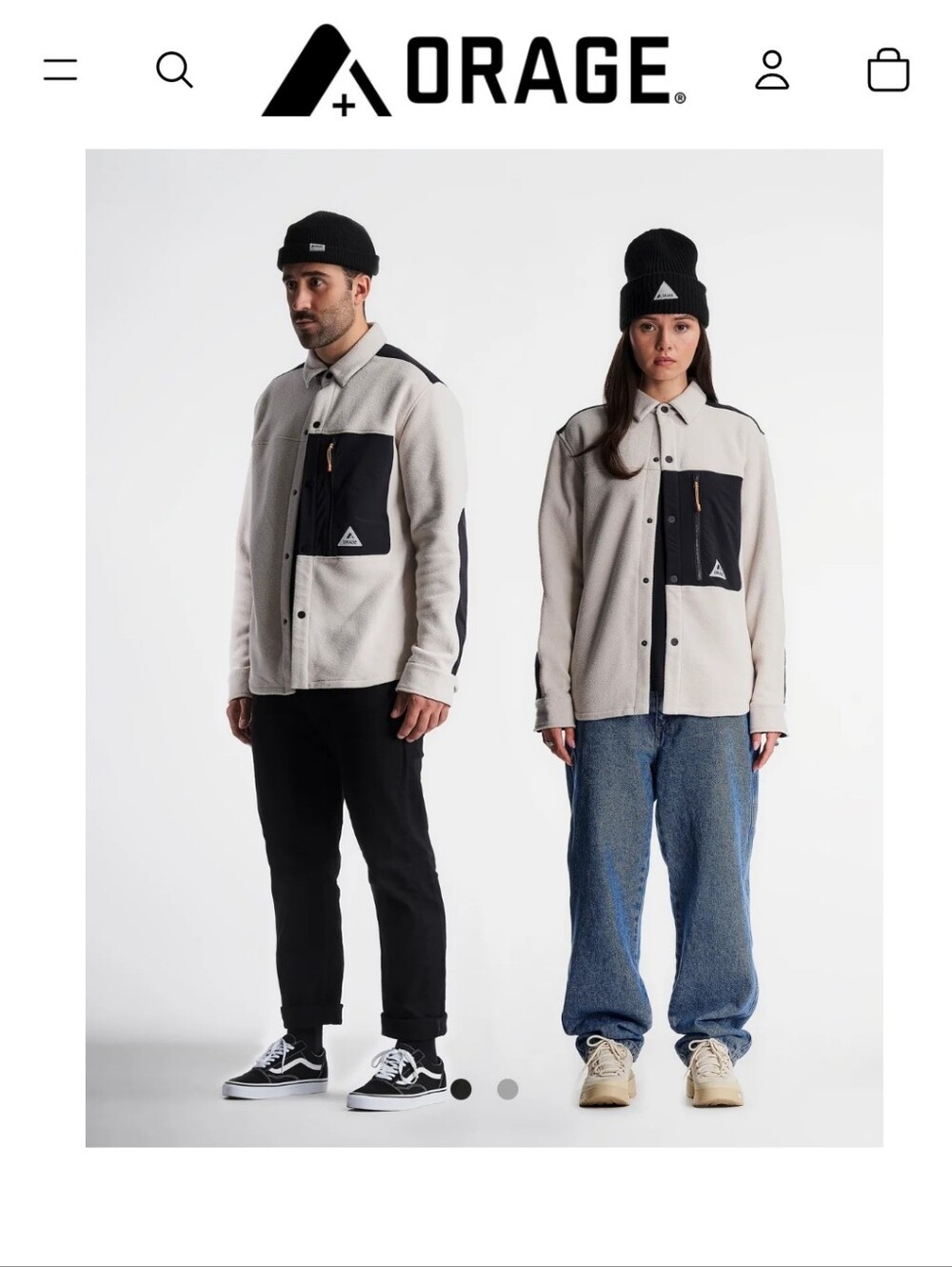 Orage Fleece Shirt Jacket in Cream with Black Chest Pocket